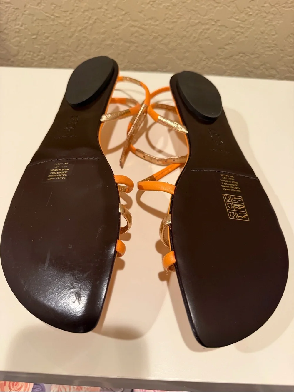 Tory Burch Orange and Gold Strappy Flat Sandals